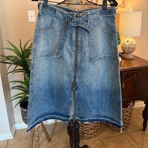 Belle+Sky Denim A-Line Zip Skirt with Tie Waist